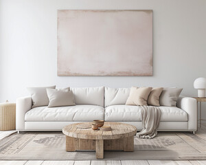 pink and white modern comfortable interior, girly, dusty rose and white concept design for livingroom - obrazy, fototapety, plakaty