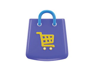 3d shopping bag with shopping cart icon concept of online shopping vector icon illustration