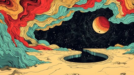 Illustration of a beautiful and vivid optical illusion depicting the concept of infinity in space.