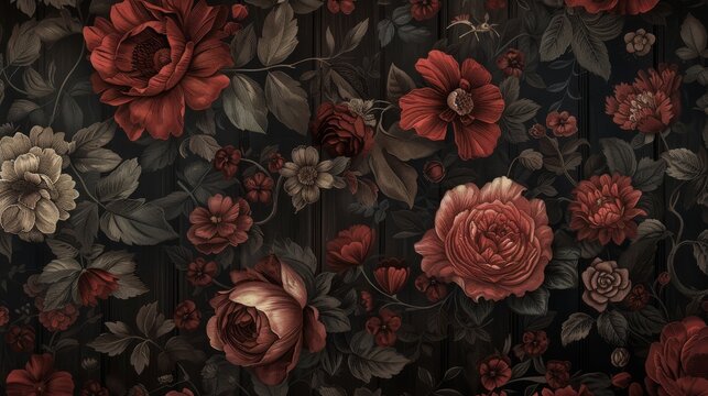 a bordo colour wallpaper with dark flowers
