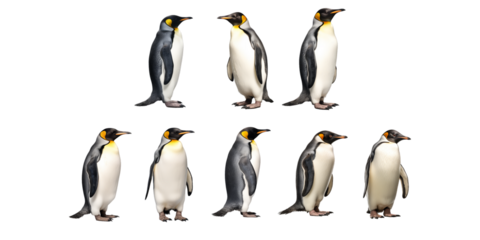 Collection of penguin isolated on a white background as transparent PNG