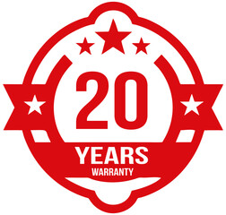 Red 20 years Warranty rubber stamp label, warranty badge