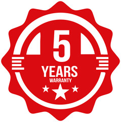 Red 5 years Warranty rubber stamp label, warranty badge