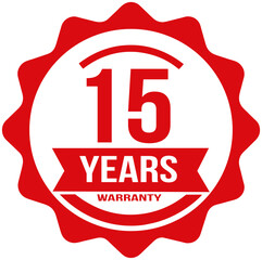Red 15 years Warranty rubber stamp label, warranty badge