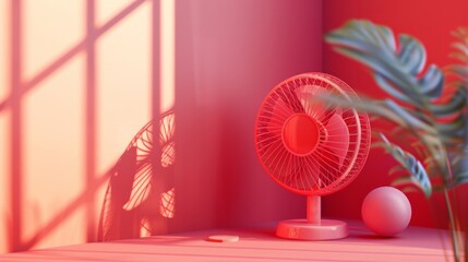 red electric fan in red interior