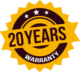 20 years Warranty rubber stamp label, warranty badge