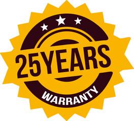 25 years Warranty rubber stamp label, warranty badge