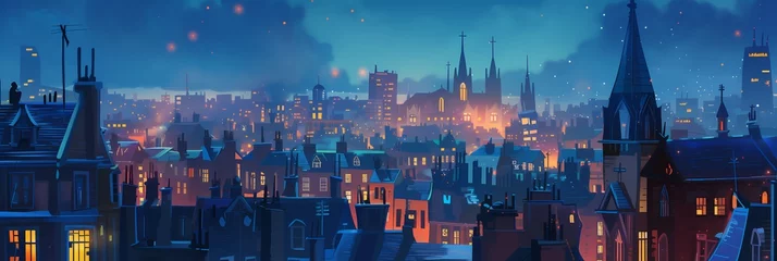 Fototapete Rund Night City Landscape Background Panorama Concept Drawing image HD Print 15232x5120 pixels. Neo Game Art V10 28 © Neo Game Art