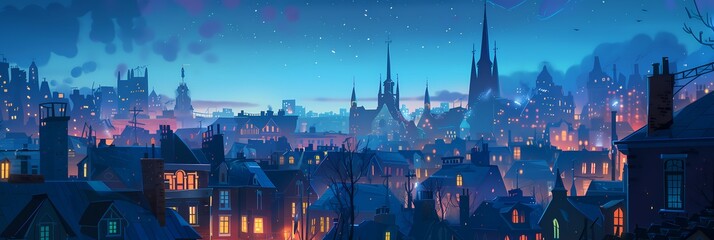 Night City Landscape Background Panorama Concept Drawing image HD Print 15232x5120 pixels. Neo Game Art V10 27