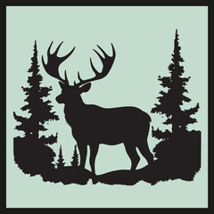 deer in the forest, deer black Silhouette vector