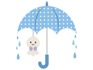 梅雨_てるてる坊主がぶら下がった傘