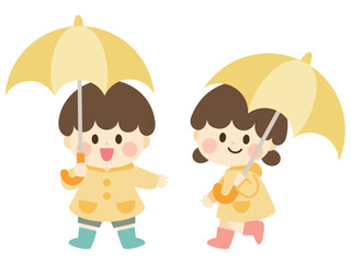 傘をさす子供のイラスト