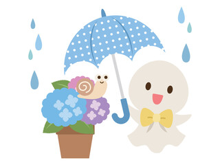 梅雨_雨のてるてる坊主と紫陽花のかたつむり