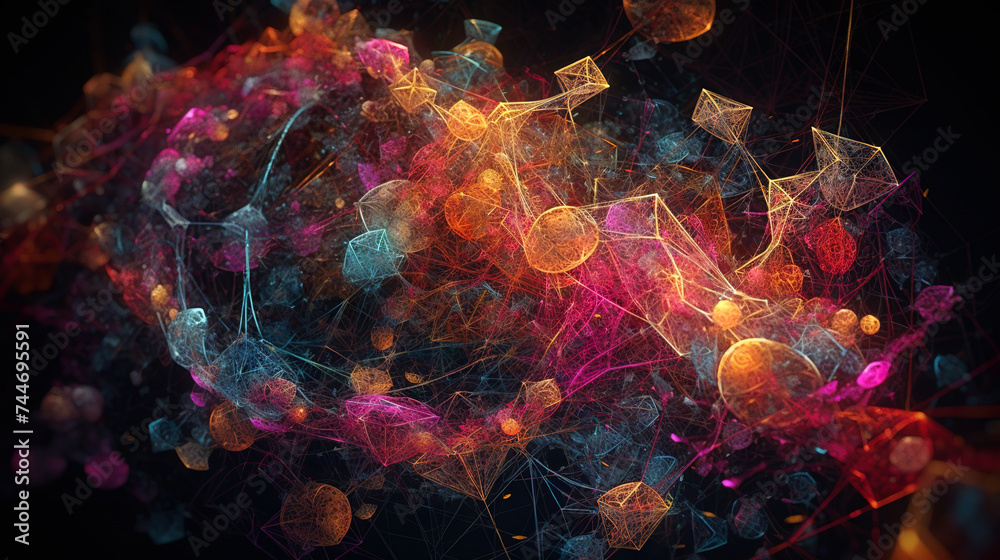 Poster abstract scientific concept with connected cells and particles. science microscopic background.