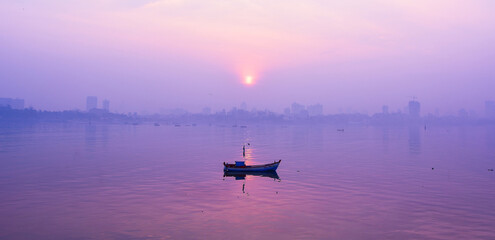 boat in the sea, mumbai - obrazy, fototapety, plakaty