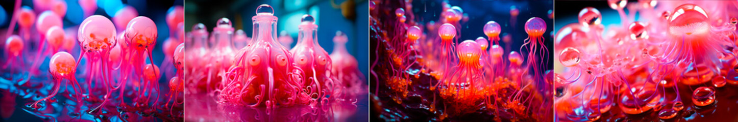 Unique 3D design with ocean inspired elements. A breathtaking visual representation of the beauty of nature. The pink squid or coral oil theme adds a modern and artistic touch. - Powered by Adobe