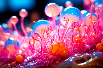 Unique 3D design with ocean elements. Stunning graphics of pink squids or coral oil drops. Captivating and eye-catching aesthetics for your project - Powered by Adobe