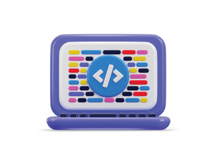 coding icon on computer programming development icon 3d rendering vector illustration