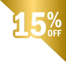 Golden corner 15 percent off discount tags, gold corner discount tag banners and discount labels	
