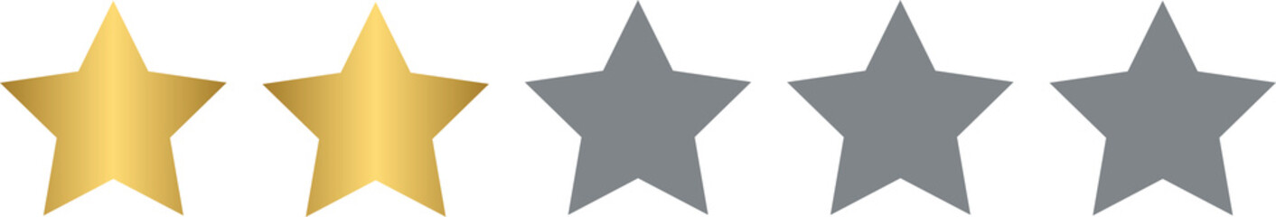 Product rating or customer review with gold stars and half star, 2 rating stars