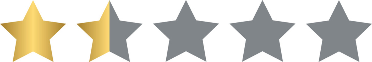 Product rating or customer review with gold stars and half star, 1.5 rating stars