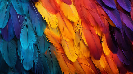 Obraz premium Multi colored feathers, Closeup feather, background texture, abstract, generative AI