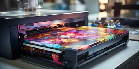 A modern printer tirelessly producing professionalgrade prints for various industries. Concept Industrial printing, Professional-grade technology, Modern workhorse, High-quality results