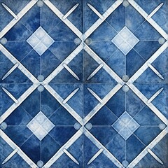 Abstract navy Blue colored traditional motif tiles wallpaper floor texture background