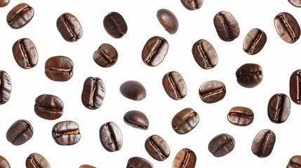 Coffee beans isolated on white background, top view