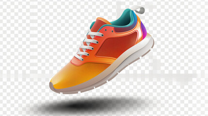 colorful cool running sneakers mockup, png file of isolated cutout object with shadow on transparent background