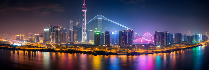 Fototapeta na wymiar Effervescent Night Life in the Vibrant Metropolitan Guangzhou (GZ) City - An Illuminated Wonderland