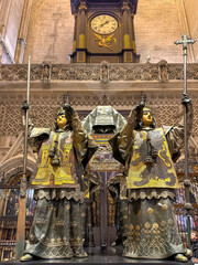 Colonial monument and tomb of Christopher Columbus (1899) in the city's cathedral, Seville, Spain