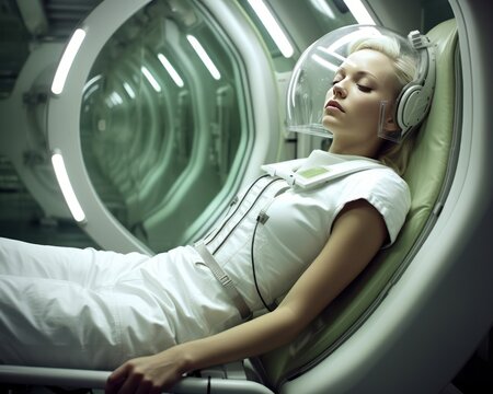Gonzo Editorial Stunning Woman Captured in HospitalStyle Space Station Photography