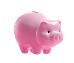 Money box icon. Saving money in a big 3d piggy bank. Children finances and savings concept. 3d rendered cartoon illustration isolated on white background.