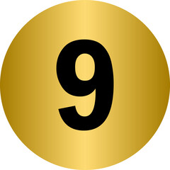 Golden number 9 with rounded circle frame