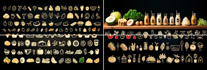  Icons include fruits, vegetables, meats, grains and more. Ideal for food-related websites, apps and menus. High quality vector icons that are easy to customize. © Татьяна Мищенко