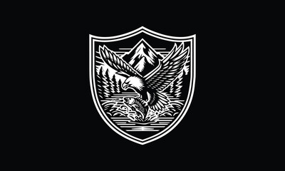 shield with wings, eagle logo design, eagle catching fish design log, eagle flying 