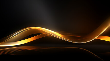 Abstract golden wave lines on a black background, modern design with light effects and reflections.