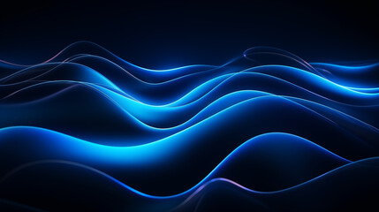 Abstract blue waves on a dark background, digital illustration with a smooth gradient, modern backdrop design.