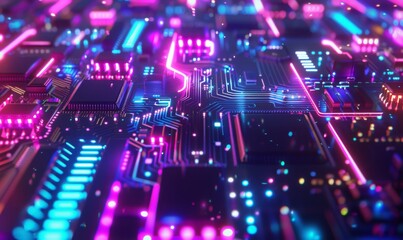 Obraz premium Futuristic Electronics Board Digital Background, Ideal for Tech Startups, Cybersecurity Campaigns, and Advanced Computing Seminars