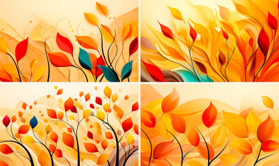 Autumn Themed Background Design Ideal for fall projects or decorations. The leaves are painted in warm and cozy colors. Ideal for creating a seasonal feel in your digital or print designs.