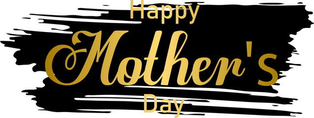 Golden Colored happy mother's day luxurious lettering design on black paint brush stroke frame