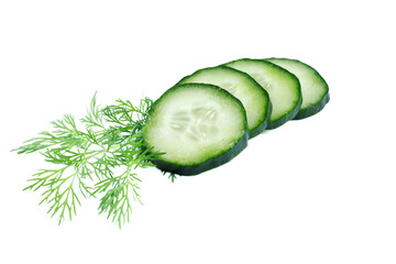 Cucumber slices  isolated on the white background