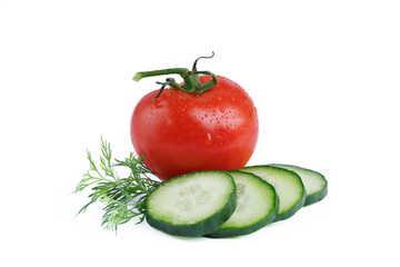 Cucumber slices and tomato  isolated on the white background