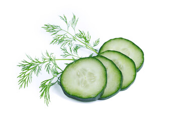 Cucumber slices  isolated on the white background