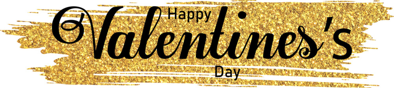 Black Colored happy valentine's day luxurious lettering design on golden glitter paint brush stroke frame