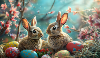 Fototapeta na wymiar Two bunny with Eggs
