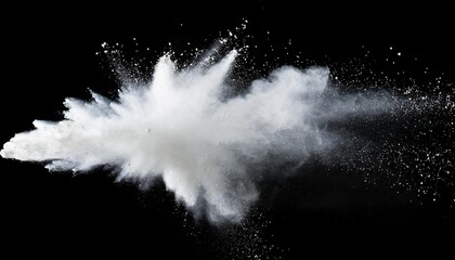 abstract white powder explosion isolated on black background - obrazy, fototapety, plakaty
