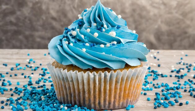 Blue Cupcake With Blue Sprinkles On Transparent Background