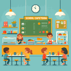 Canteen interior in school cafetaria illustration